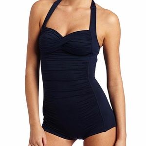 Navy Seafolly Twist Front Boyleg One Piece